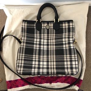 Tory Burch Black & White Plaid Tote/Crossbody